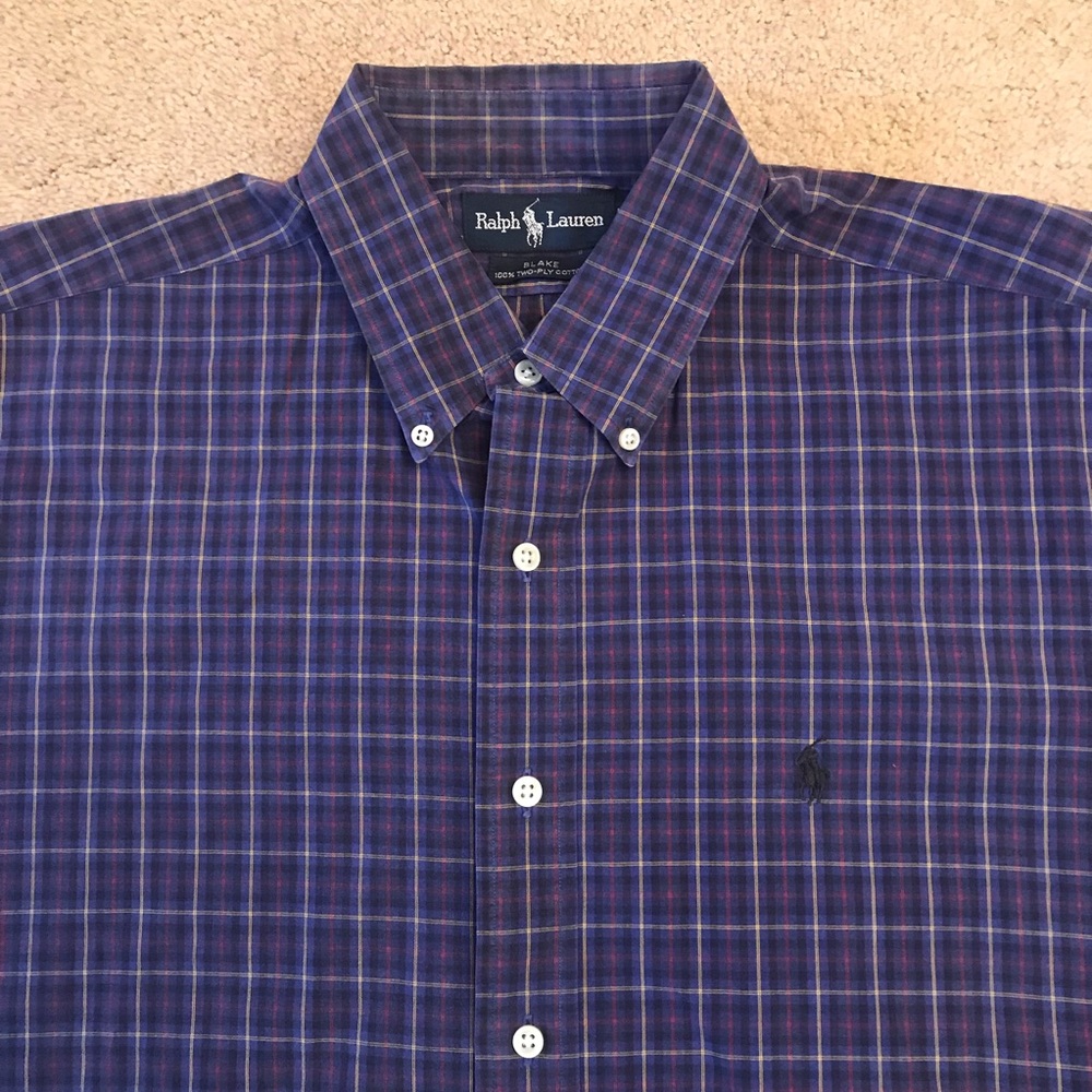 Ralph Lauren Blake Long Sleeve Shirt Mens Large Purple Blue Two Ply Cotton Pony